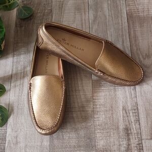 Peter Millar Driving Loafers in Bronze Metallic Full-Grain Leather NIB Size 8